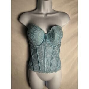 Victoria Secret Blue Lace Bustier Corset Top XL Sheer Lingerie Underwire